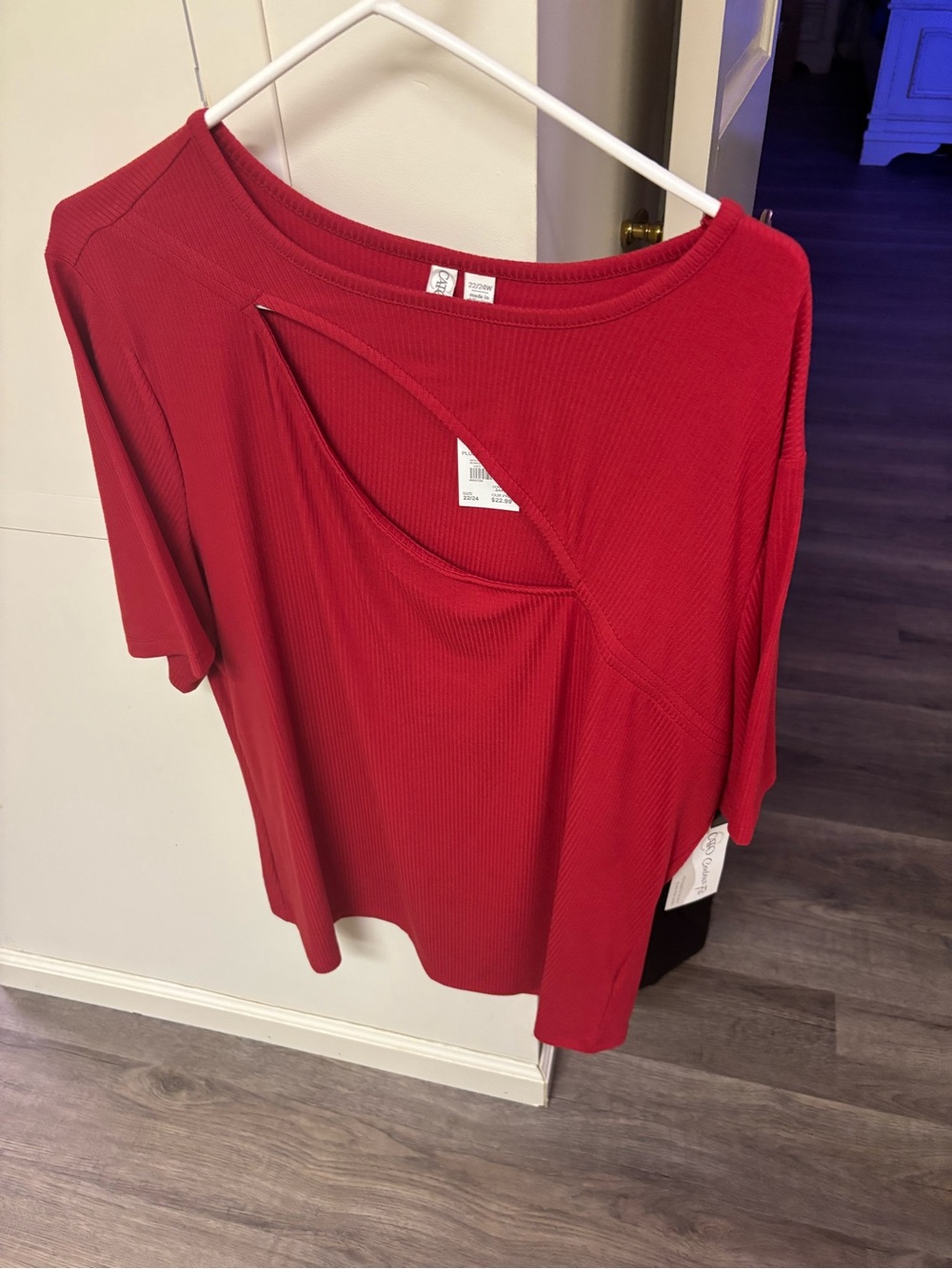 Cato Red Short Sleeve Ribbed Cutout Top